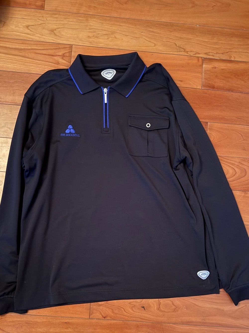 Callaway Black Long-Sleeve Polo with Blue Trim